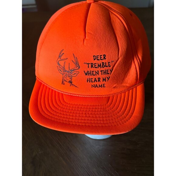 Blaze Orange hunting novelty Deer "Tremble" Snapback Hat - Picture 1 of 8
